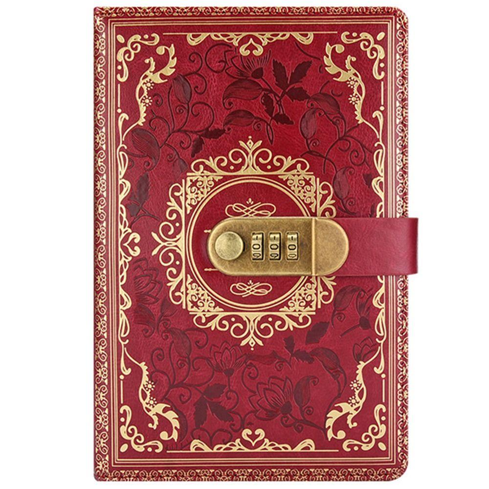PU Leather A5 Journal Notebook Embossed Design Hard Cover Lockable Secrets Journal Combination Lock Ruled Lined Paper