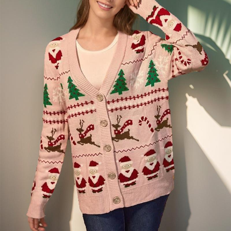 Fashionable Lazy Style Loose Long Sleeve Sweater Knitted Cardigan Women's Vintage Forest Style V-Neck Sweater