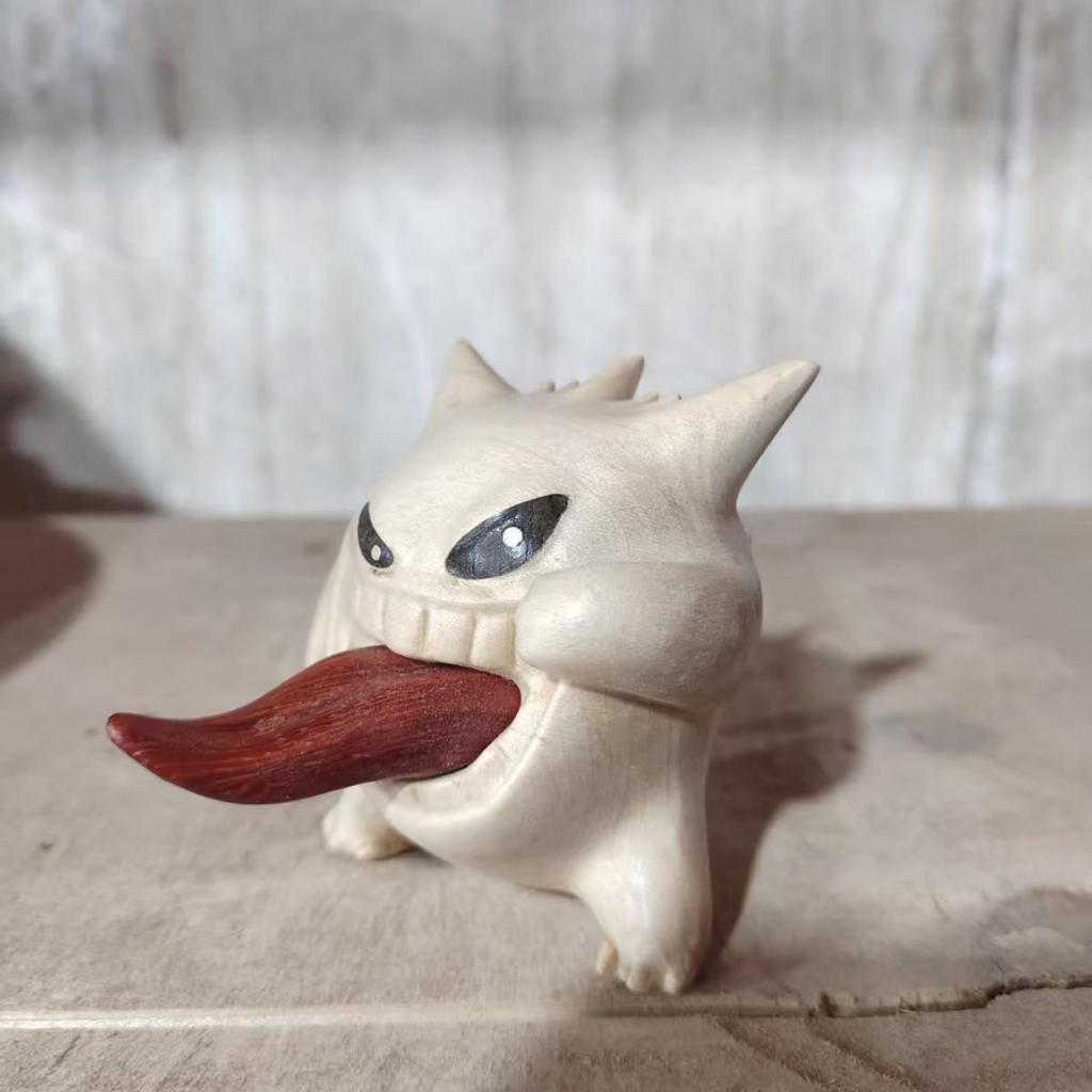 Boxwood Hand-carved Pikachu & Gengar Sandalwood Desk Ornament Gift