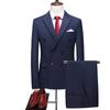 Fashion Men's Business Double Breasted Solid Color Suit Coat / Male Slim Wedding 2 Pieces Blazers Jacket Pants Trousers