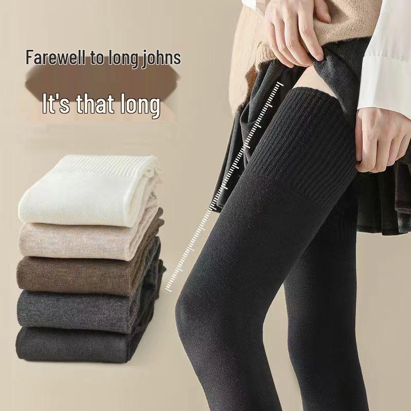 Zhuji Women's Thick Warm Over-the-Knee Socks | Terry Thigh-High Compression | Japanese Simple Solid Color for Autumn & Winter