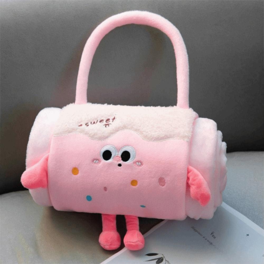 Cozy 2 in 1 Foldable Roll Blanket Cartoon Warm Nap blanket Handheld Plush Pillows Blanket Office