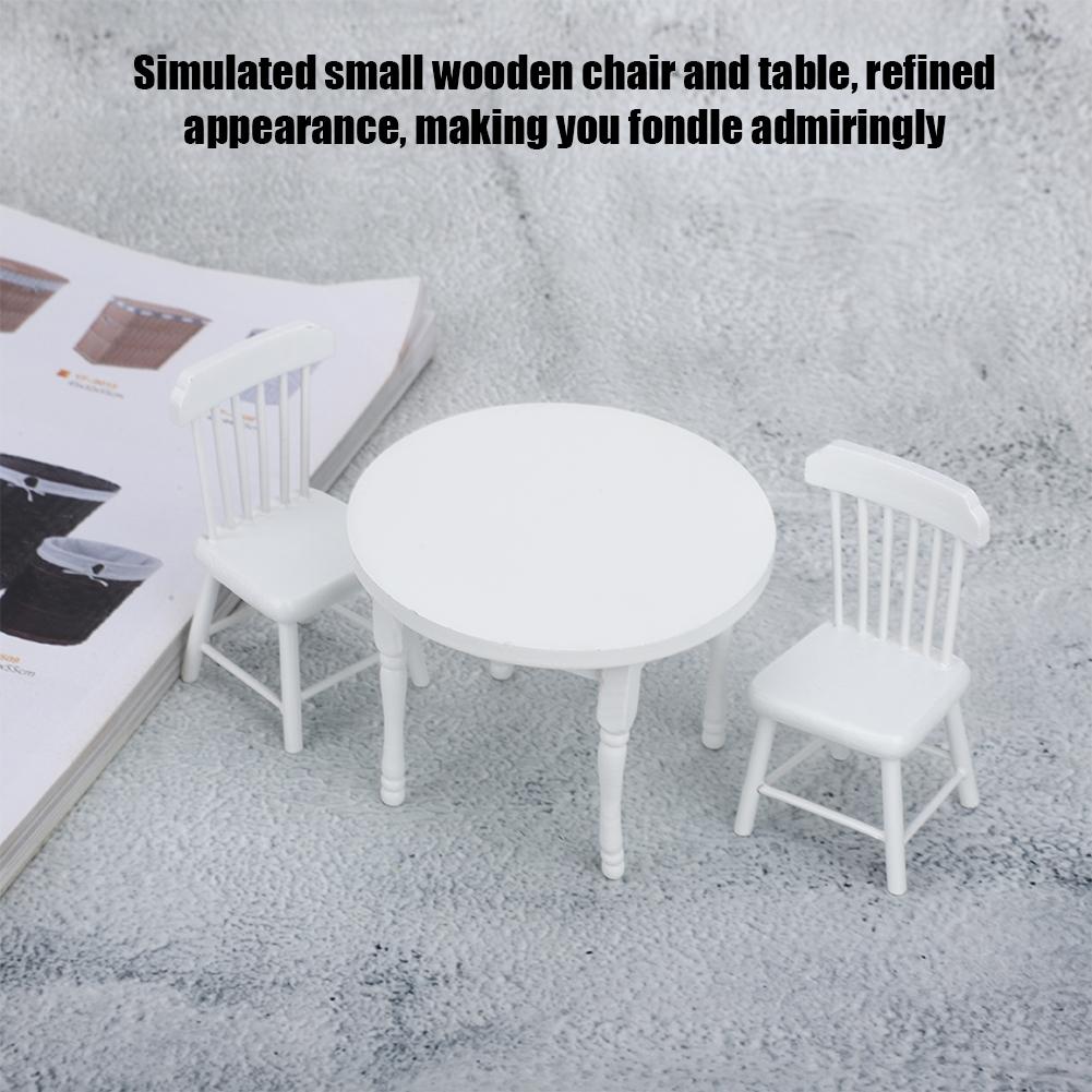1:12 Miniature Wooden White Dining Table and Two Chairs Kitchen Furniture Set Dollhouse
