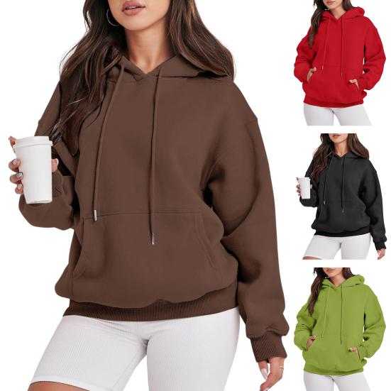 Women Hoodies Drawstring Pullover Fleece Sweatshirts Oversized Long Sleeve Hooded Top with Front Pocket