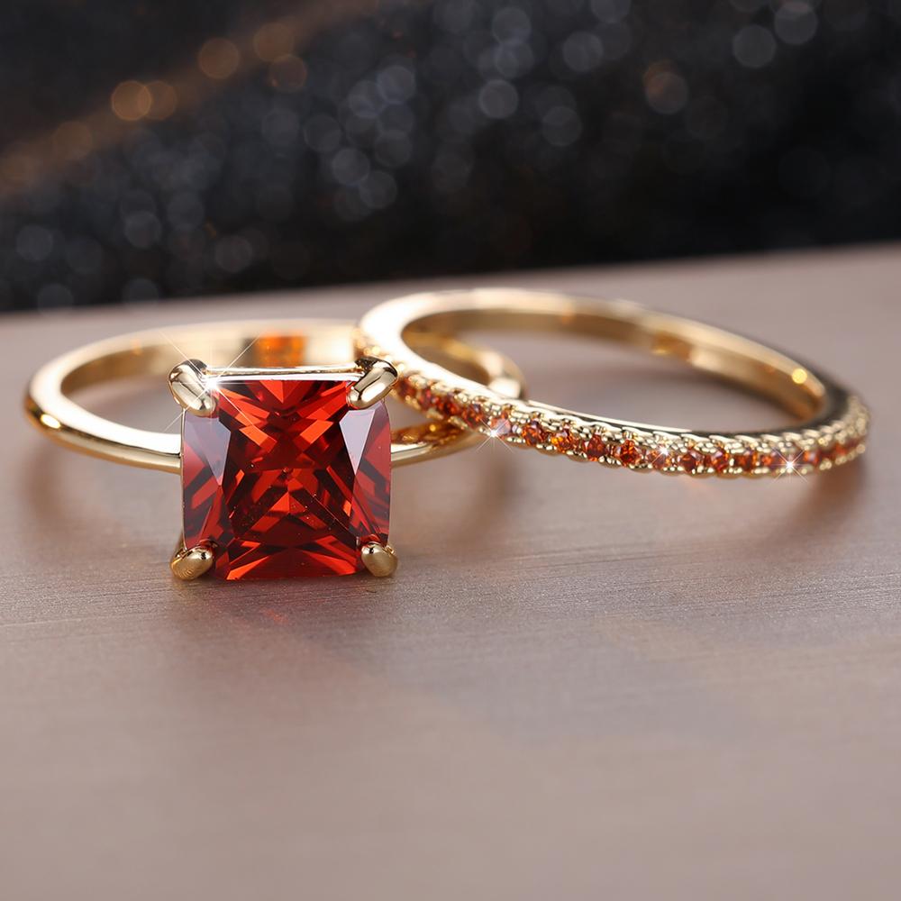 Элегантный комплект обручальных колец с зеленым цирконием принцессы для женщин, обручальное кольцо золотого цвета, свадебные украшения