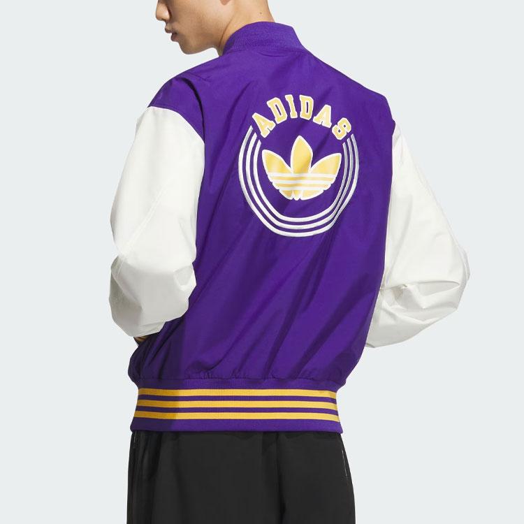adidas Оригинальная куртка-бомбер Trifoil Rifta с вышивкой букв и полосатыми цветными блоками, мужская верхняя одежда, университетский фиолетовый IU4792