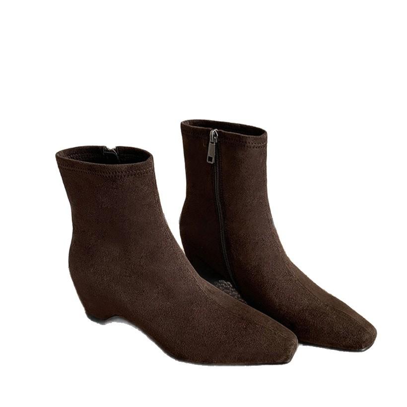 Версия из мягкой кожи~ ретро минималистичные тонкие ботильоны женственность квадратный носок внутренняя платформа короткие ботильоны боковая молния тонкие эластичные ботильоны