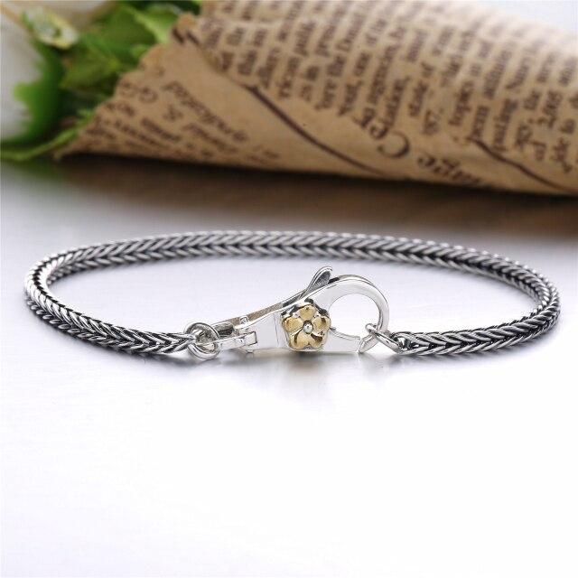 Настоящее серебро 925 пробы, серый браслет в винтажном стиле для унисекс, европейские популярные ювелирные изделия DIY, браслет с пряжкой сливового цвета