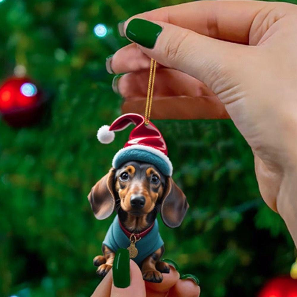 2D Christmas Tree Pendant Cute Dog Car Hanging Interior Christmas Ornaments  Home