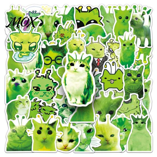 Personalized Stickers for Travel Luggage 50Pcs Funny Alien Cat Stickers, Waterproof Green Meme Vinyl Decals, Emoticon Skateboards Abstract Weird
