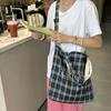 Retro Plaid Ladies Canvas Tote Handbags Large Capacity Portable Women's Shopping Bag Letter Print College Girls Shoulder Bag