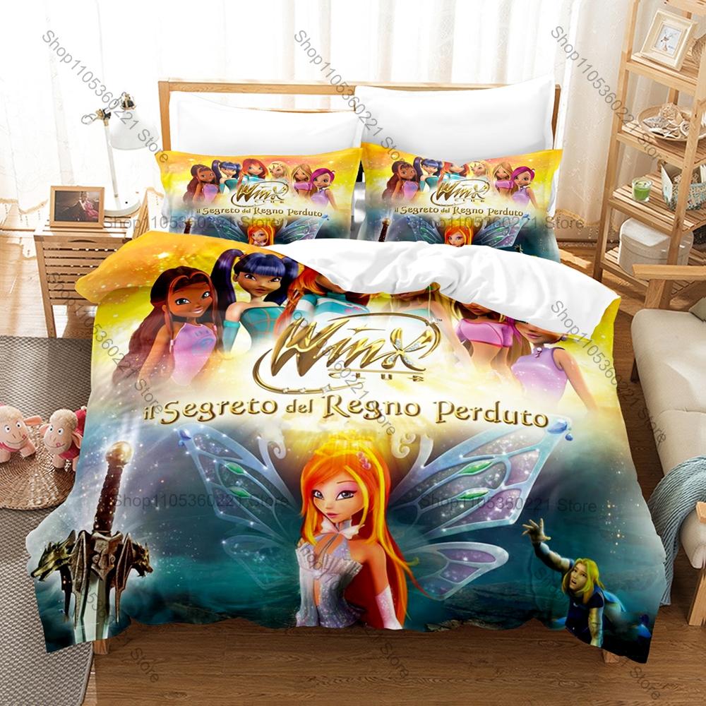 Постельное белье с принтом W-Winx, 3 предмета, мягкое, дышащее, пододеяльник и наволочки, модное домашнее постельное белье, декор