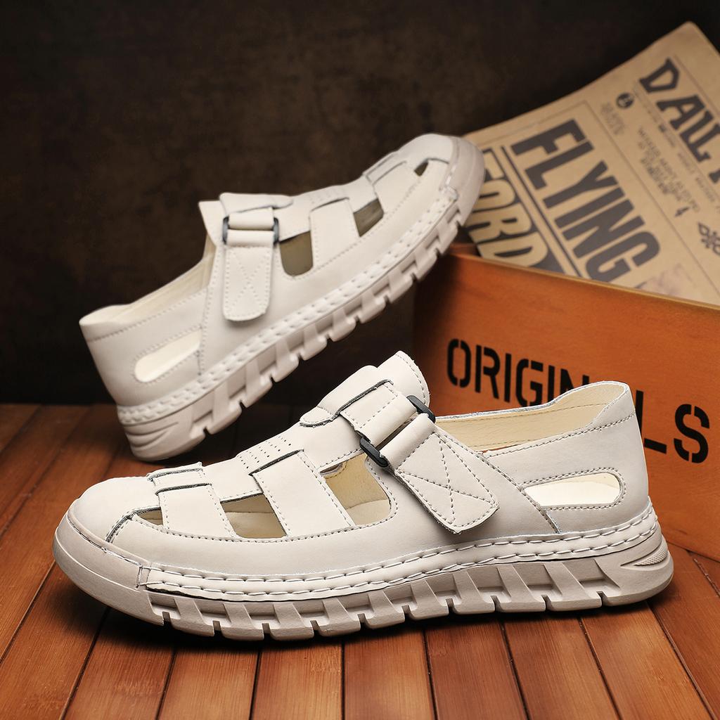 Летние мужские сандалии из натуральной кожи, повседневная обувь с открытым носком, пляжные сандалии