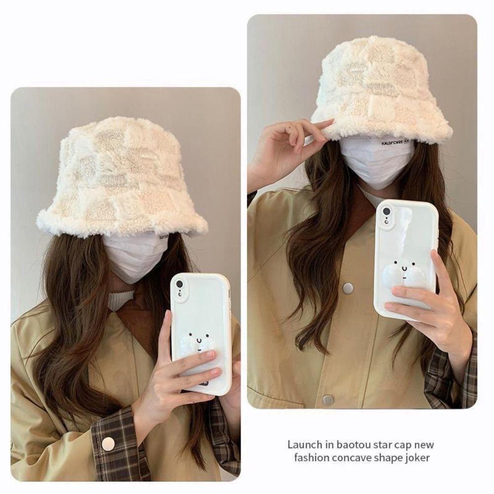 Soft Lamb Winter Bucket Hat Keep Warm Skull Hat Casual Plush Fisherman Hat Outdoor