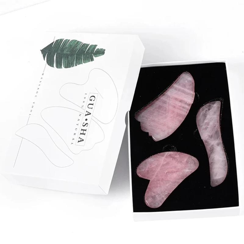 100% Natural Rose Quartz Jade Roller Gua Sha Massager Set Jade Stone Gouache Scraper Facial Massage Lifting SPA Anti Aging Tools