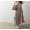 Summer Solid Color Round Neck Literary Loose Pleated Short Sleeve Dress