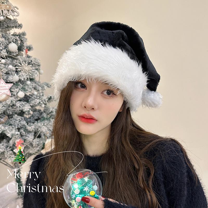 Red Cherry Bow Christmas Hat Warm Plush Cap Decorations Christmas Hat Xmas Party Decorations Women Girls Cosplay Headwear