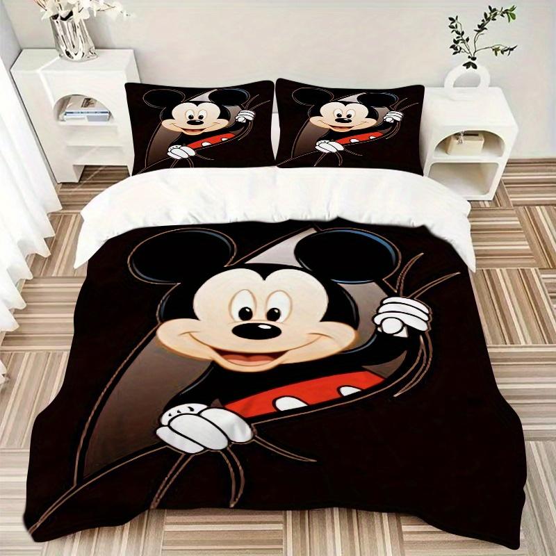3pcs Happy Mickey Design Quilt Cover Set, Soft and Cozy Bedroom, Guest Room and Dorm Decorative Bedding 3-Piece Set 1 Quilt Cover + 2 Pillow