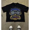 American Fashion Goth Big Head Cartoon Print Oversized T-Shirt Men's Y2K Street Hip-Hop Harajuku Loose Casual Couple Clothes