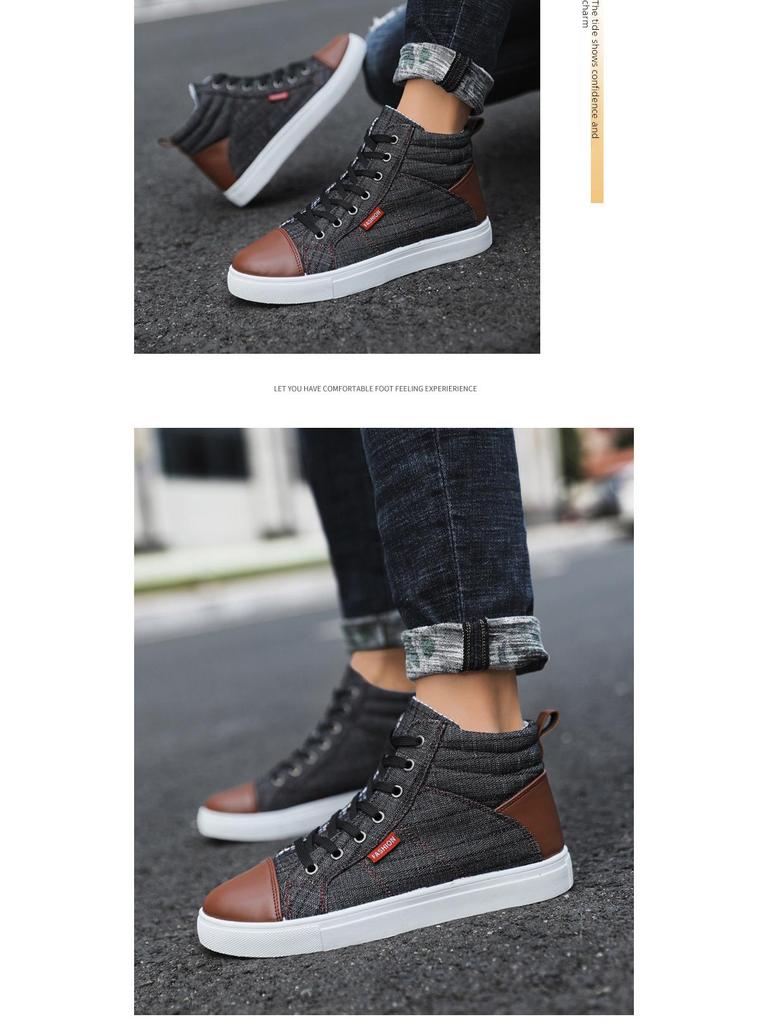 2024 Classic Korean Denim High-Top Men's Trendy Sneakers - Large Size Canvas Casual Shoes