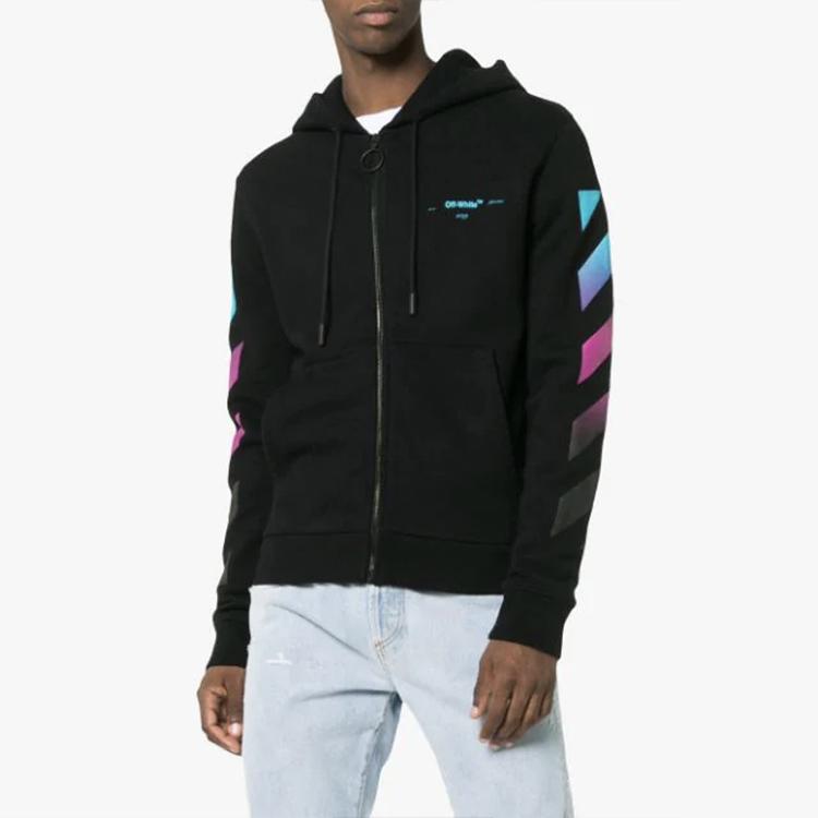 Off-White Gradient Rainbow Arrows Long Sleeve Hoodie Men Tops Black OMBE001F181920051088
