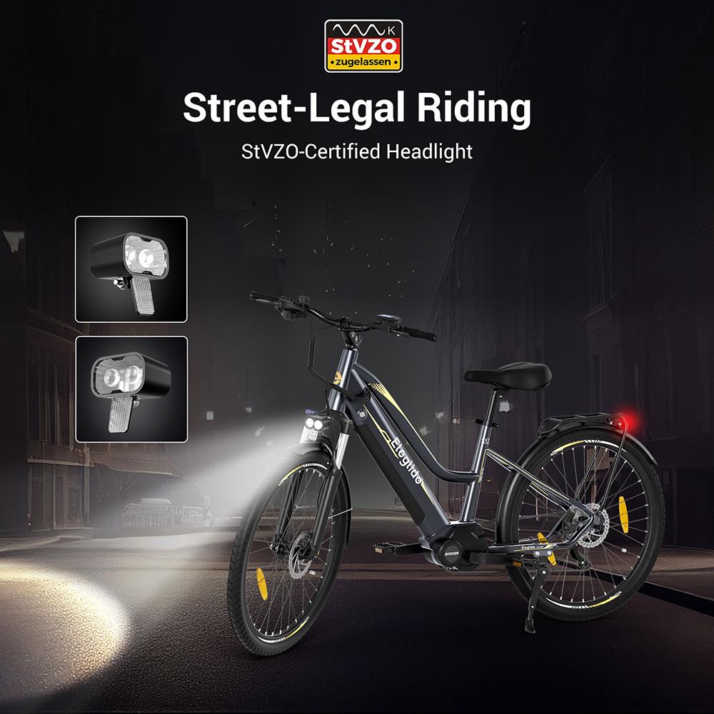 Велосипед для треккинга Eleglide C1 ST с двигателем Mid-Drive мощностью 250 Вт, колесами 27,5 дюймов, аккумулятором емкостью 522 Вт·ч, запасом хода 150 км