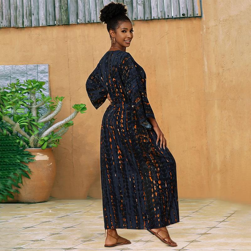 EDOLYNSA Накидки на бикини, длинная туника, сексуальное платье-кимоно, богемное платье в полоску с галстуком-красителем, женская пляжная одежда больших размеров, купальный костюм, накидка Q1314