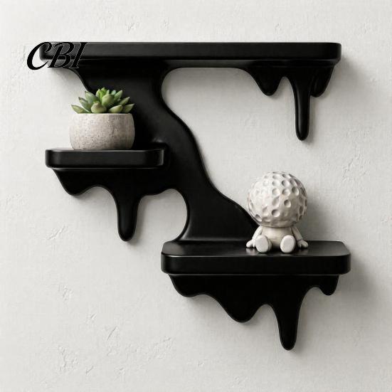Modern Home Decor Three Layer Wall Mounted Storage Rack, PLA Melting Fluid Design Floating Shelf, Artistic Space Saving Mount Molding Display