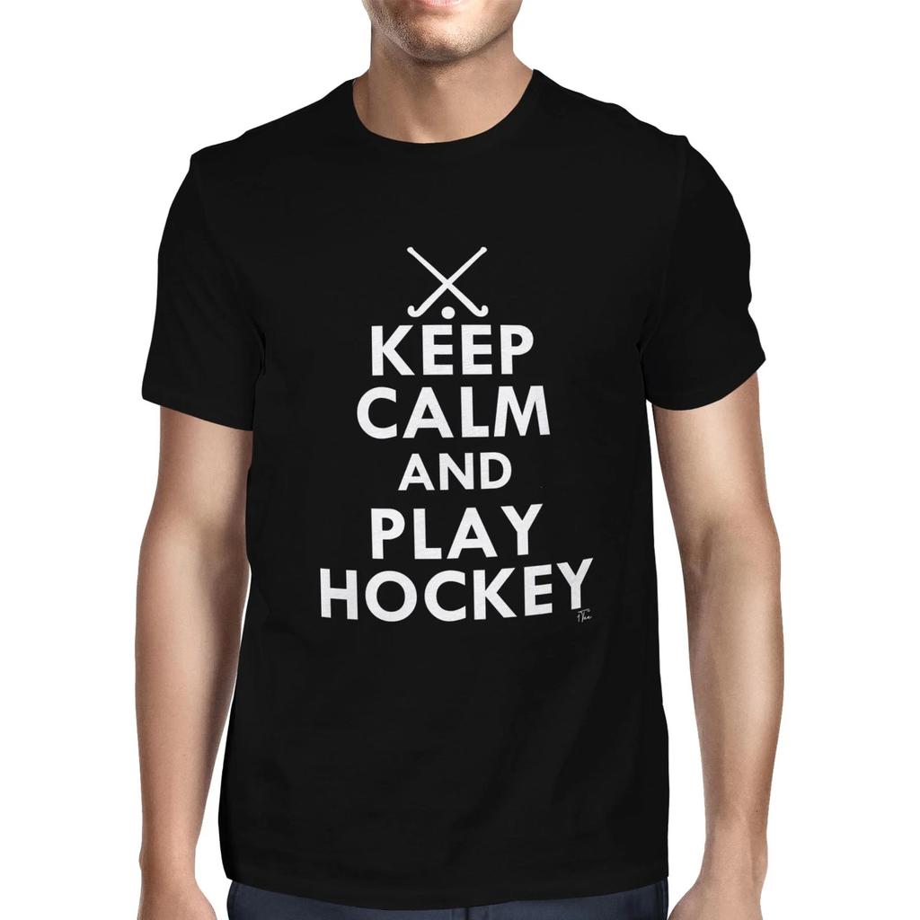 1Tee Mens Keep Calm And Play Hockey T-Shirt