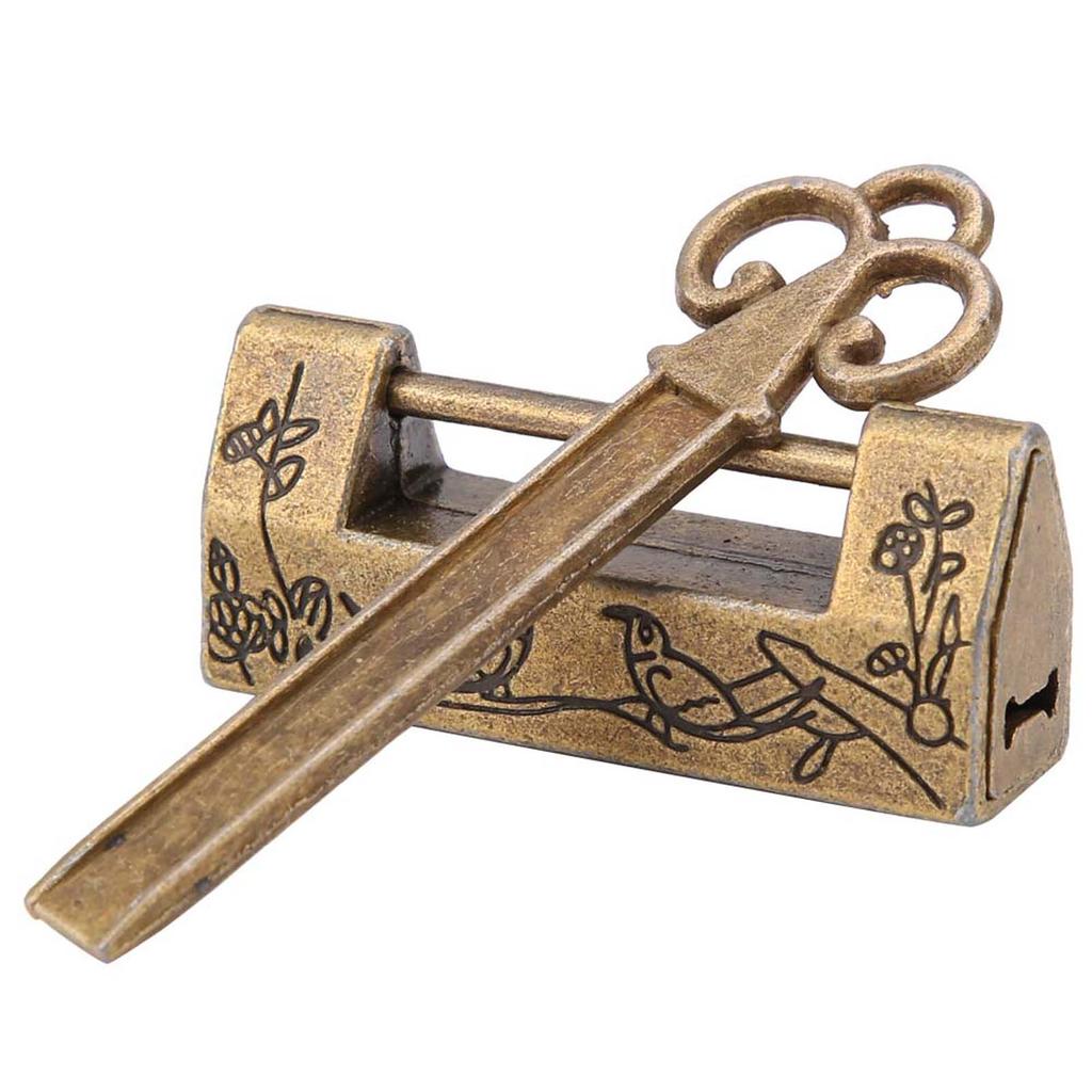 Mini Chinese Style Traditional Magpie Flowers Padlock Small Lock for Vintage Furniture Bronze