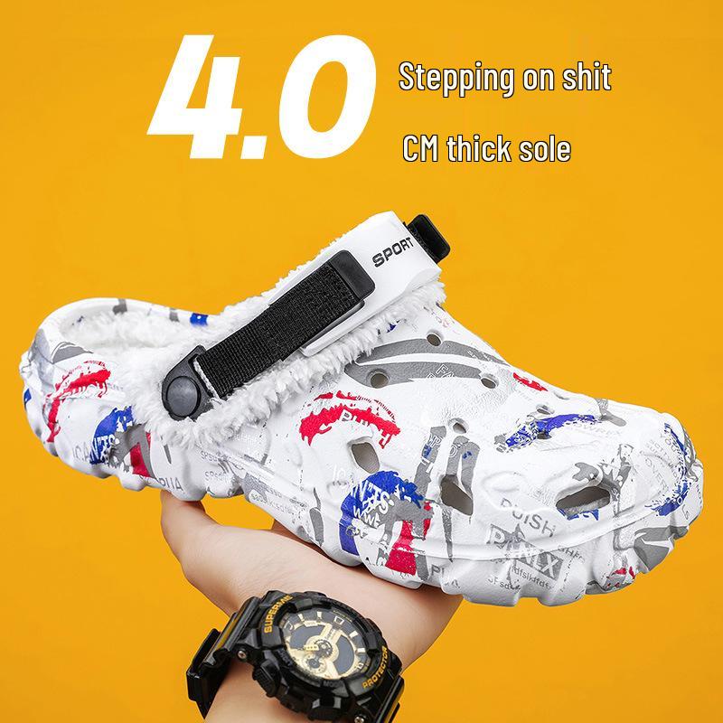 Мужские хлопковые тапочки на флисовой подкладке - Легкая обувь больших размеров с закрытым носком