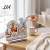 Holiday Party Ornament 2D Gingerbread House Wooden Photo Frame, Spinning Windmill Christmas Picture Decorative Frame Desktop Holder for Home Fireplace