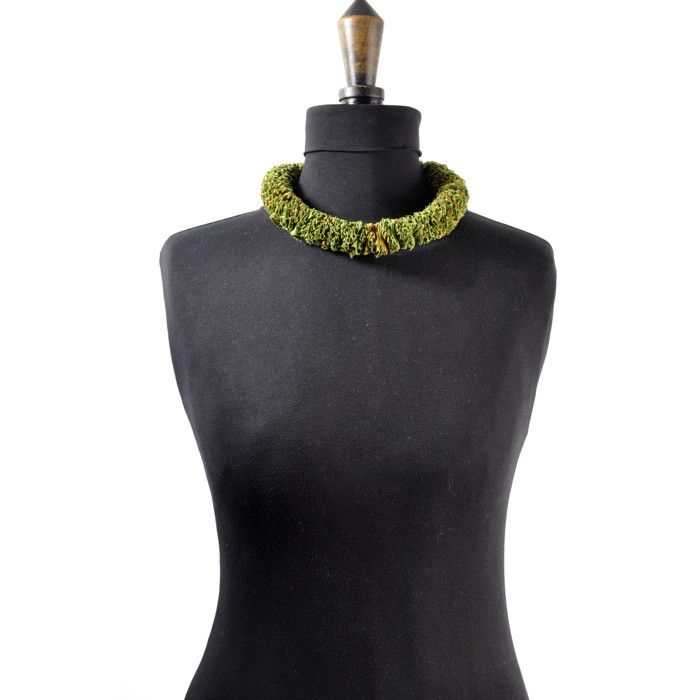 Ethnic Necklace Large Model Fabric Khaki and Orange Tones