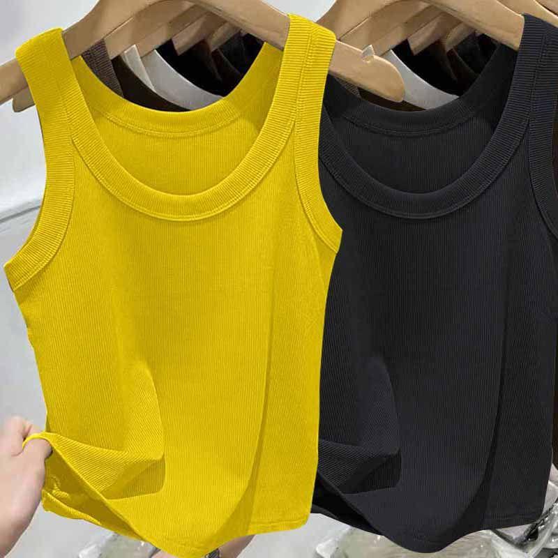 Женский топ на бретельках в рубчик из ледяного шелка с U-образным вырезом и бретельками для весны и лета