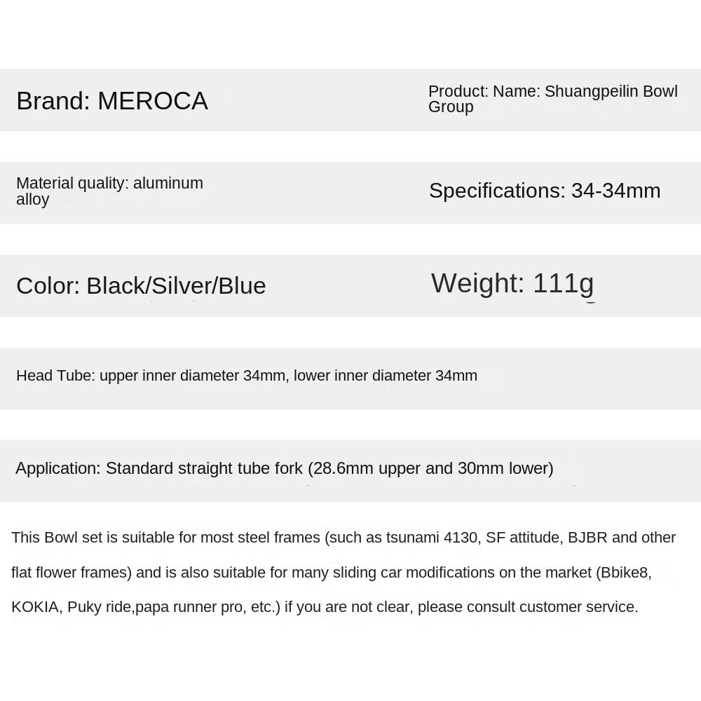 MEROCA Bike Steering Cups 34mm Bicycle Parts New Bicycle Headset for Mountain Cycling Fork