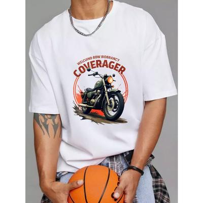 Мотоциклетная футболка белая классический круизер байк графика и текст для байкеров-энтузиастов повседневная одежда