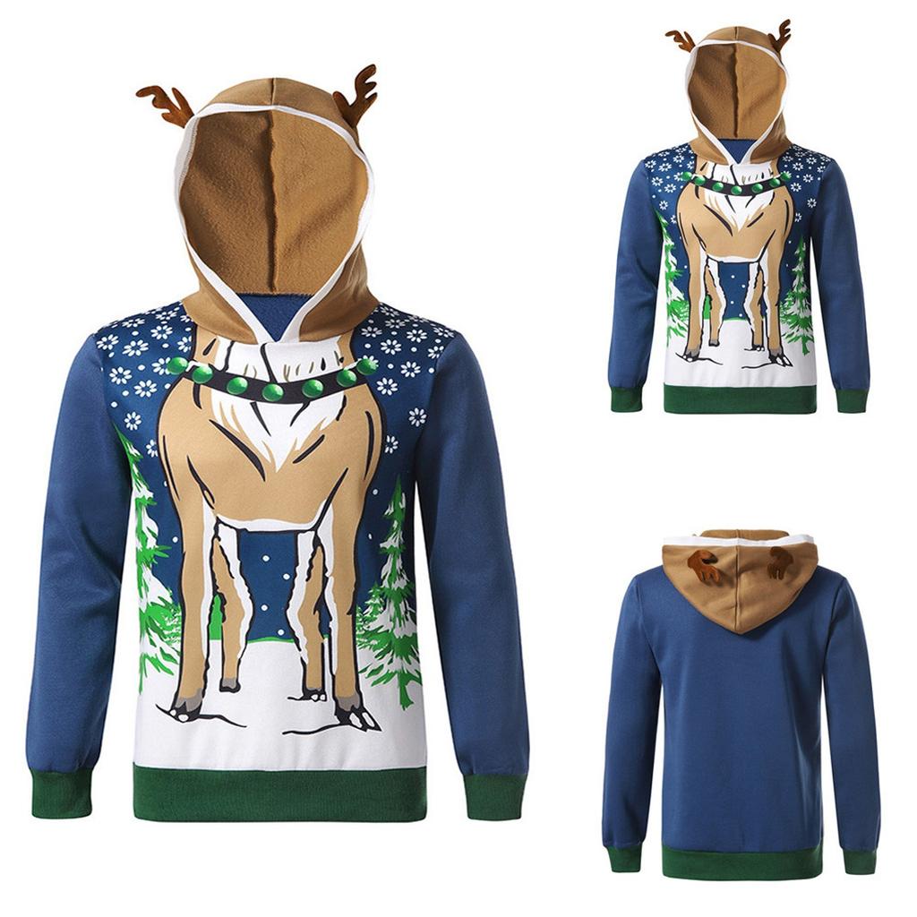 Men Winter Xmas Hoody Feather Hooded Christmas 3D Blouse Top