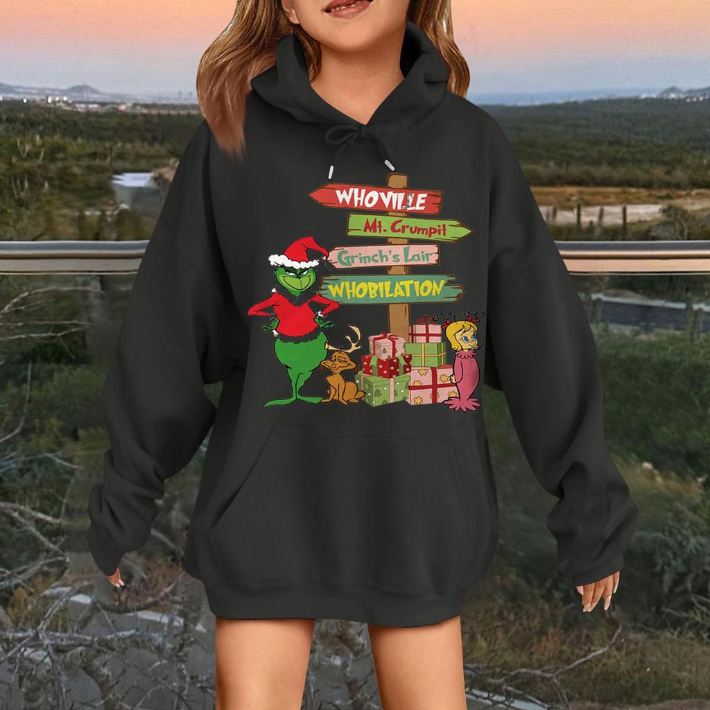 Children's Fashionable Casual Long-sleeved Loose Christmas Print Pullover Hooded Sweatshirt