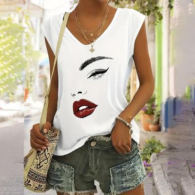 Винтажные абстрактные женские футболки с короткими рукавами и принтом лица, модные новые майки без рукавов, повседневные спортивные футболки на лето и весну