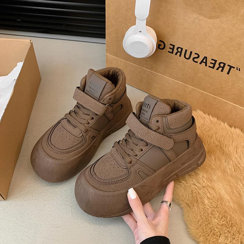 CRLAYDK Classic Womens High Top Platform Sneakers Fashion Leather Lace Up Casual Walking Shoes Hook and Loop Ankle Booties