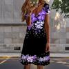 Summer Fashion Women's V Neck Short Sleeve Beautiful Flowers Printed Dress Sex Short Skirt Dresses