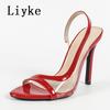 Fashion Liyke Sexy Slingback Sandals Women 2025 Summer Fashion Cozy Open Toe Slip On Back Strap Shoes Red High Heels Sandalias De Mujer