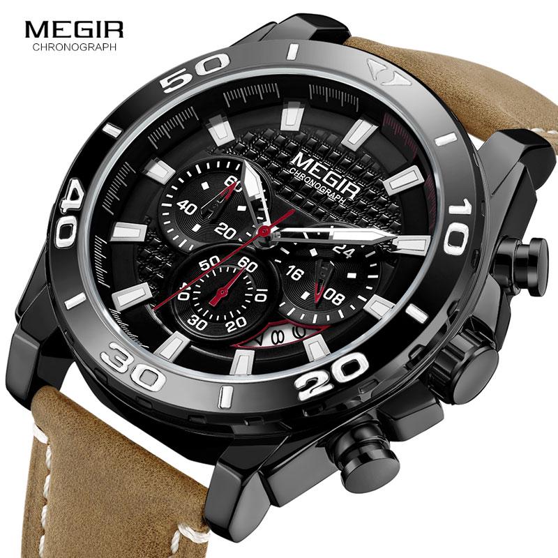Men's Army Sports Chronograph Quartz Watches Leather Strap Luminous Waterproof Wristwatch Man Relogios Clock 2094 Silver