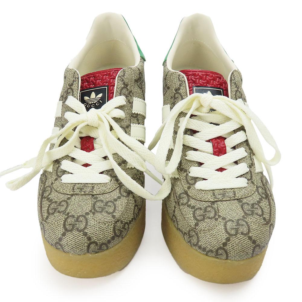 Used GUCCI sneakers Gajeel 725655 Adidas Collaboration 34 GG Supreme Canvas/leather beige green JP size around 8.7"