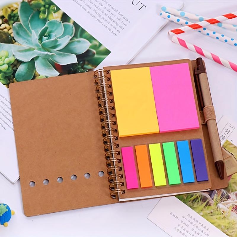 1 блокнот с цветными стикерами, спиральный блокнот для школьников, прозрачный блокнот с индексными наклейками, блокнот с отрывными листами и шариковой ручкой
