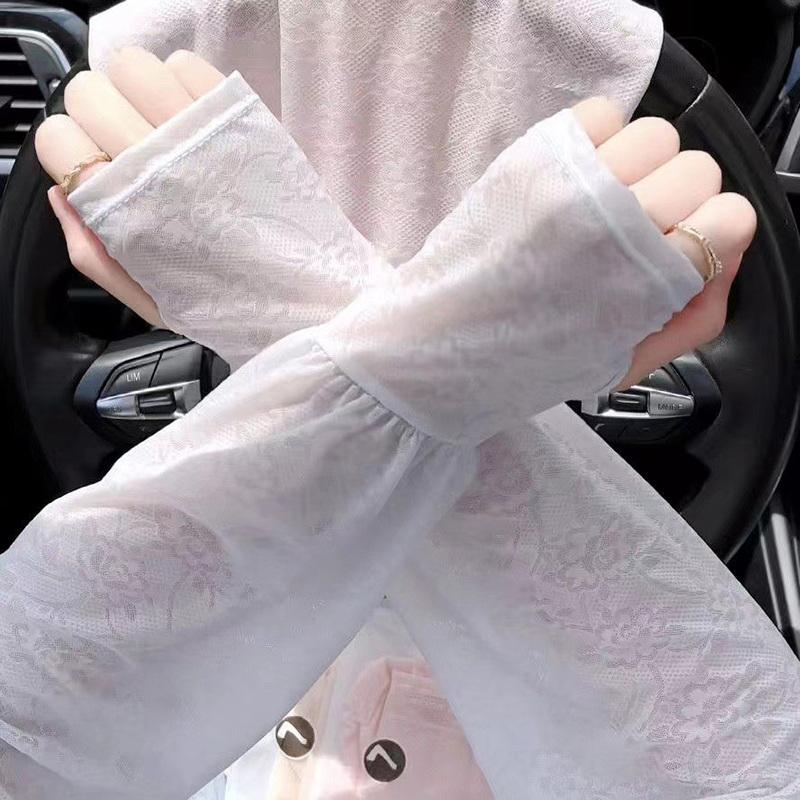 Cute Thin Lace Ice Silk Sleeves Anti-Uv Sun Protection Sunscreen Sleeve Arm Covers Long-Sleeved Cycling Gloves Outdoor
