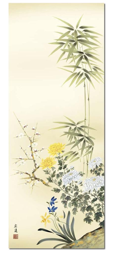 Свиток круглый год Четыре книги Хирото Цветок и птица Современный подвесной свиток круглый, Принцы, Танака, Шакуго, Установленный, Токонома, Живопись,