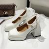 Модные туфли на высоком каблуке для женщин 2024 года, новые элегантные дизайнерские туфли Мэри Джейн, женская обувь с кружевным бантом и жемчугом для свадебной вечеринки, туфли для платья с квадратным корнем