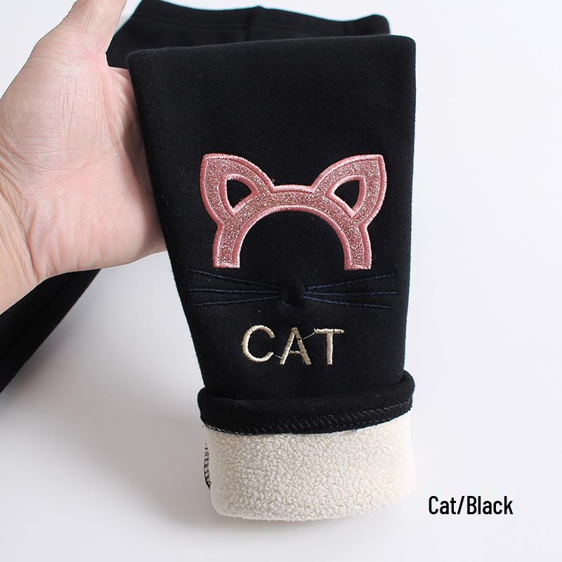 Зимние хлопковые леггинсы для девочек на флисовой подкладке с вышивкой в виде кролика