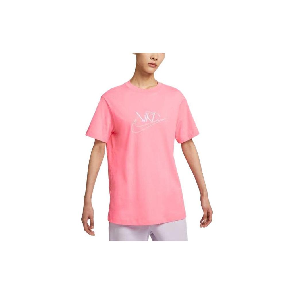 Nike Letter Print Round Neck Casual American Vintage Short Sleeve Drop Shoulder T-Shirt Women T-Shirt Pink FB8204-611